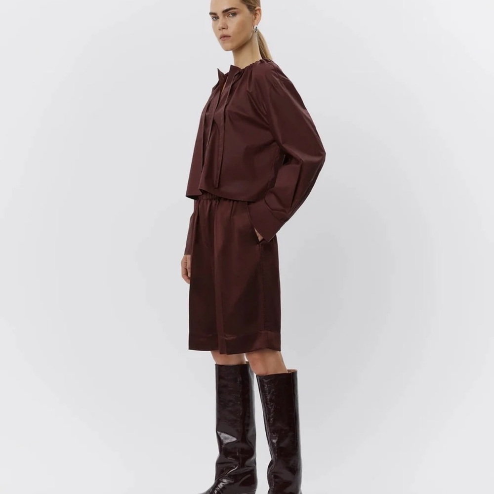 Burgundy Linen Blend shine Pull-On Shorts Relaxed Fit | Day Birger ET Mikkelsen - Picture 5 of 5